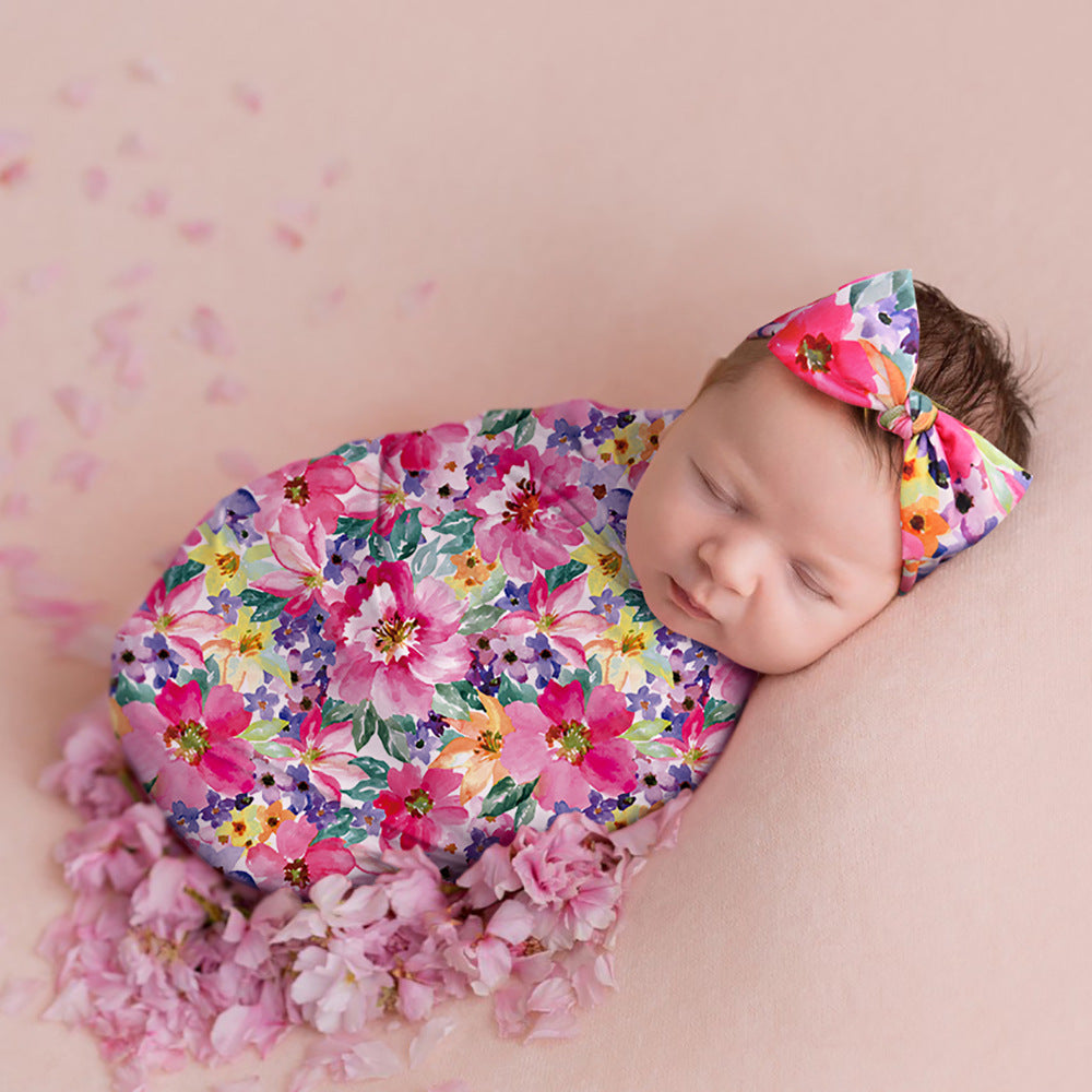 Newborn Baby's Wrap Blanket & Hair Band Matching Set