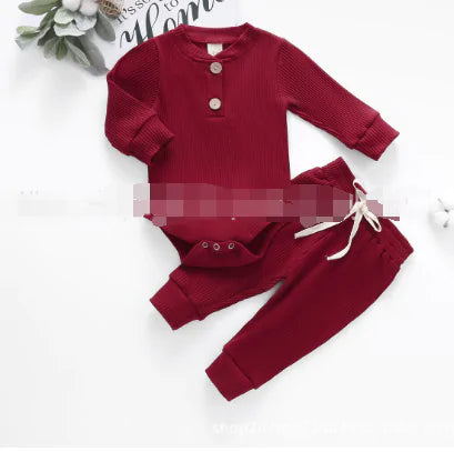 Baby Girl's or Boy's Outfit - Knitted Long Sleeved Romper and Pants Set