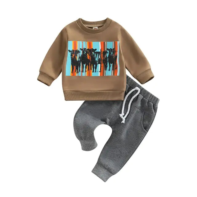 Baby Boy's Outfit Cow Head Design Windcheater and Pants