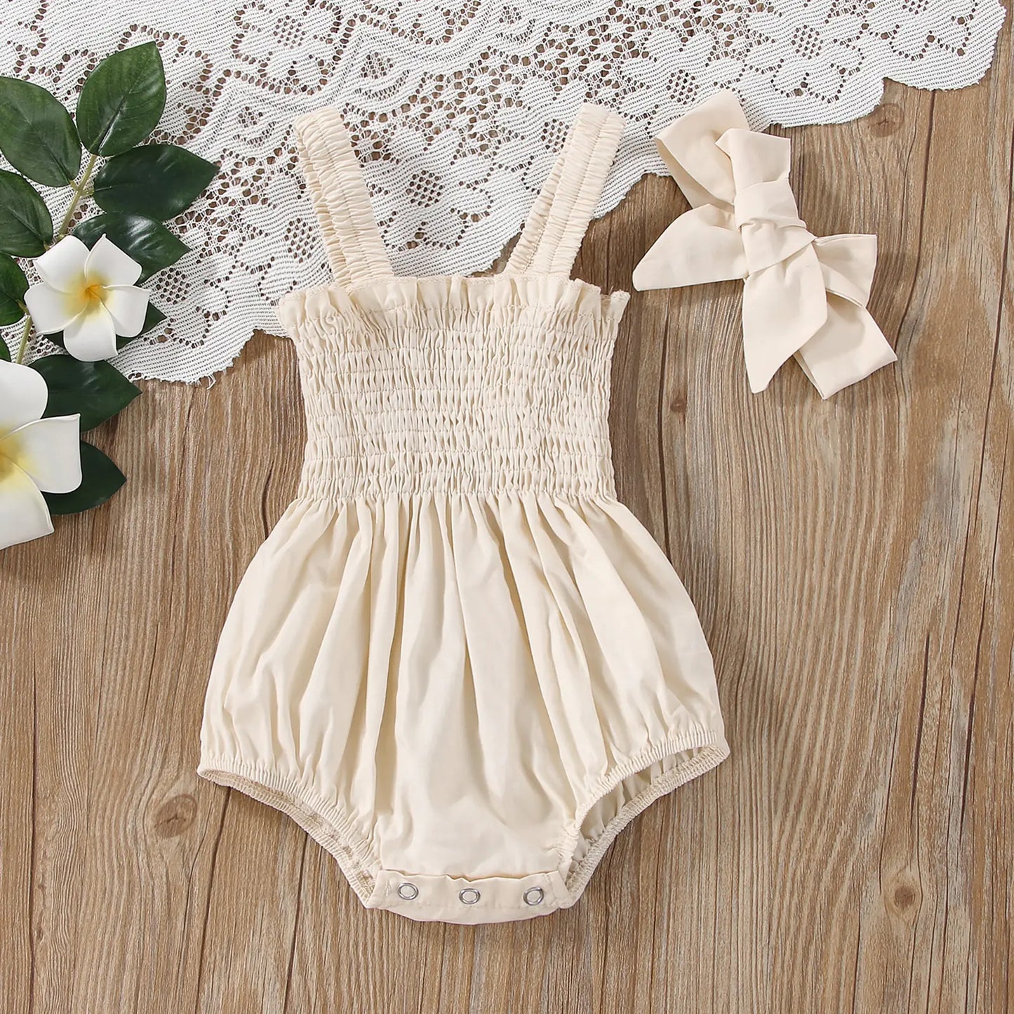 Baby Girl's Sleeveless Summer Jumpsuit & Headband