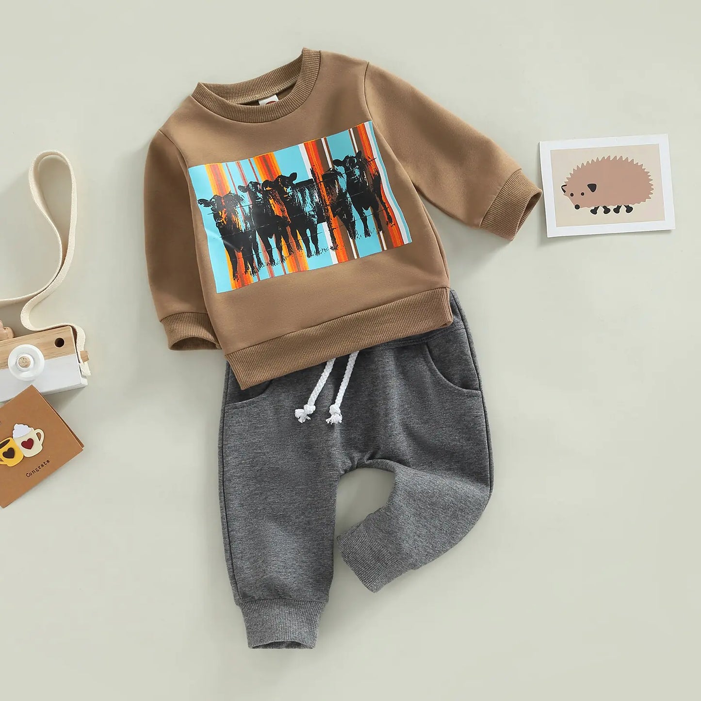 Baby Boy's Outfit Cow Head Design Windcheater and Pants
