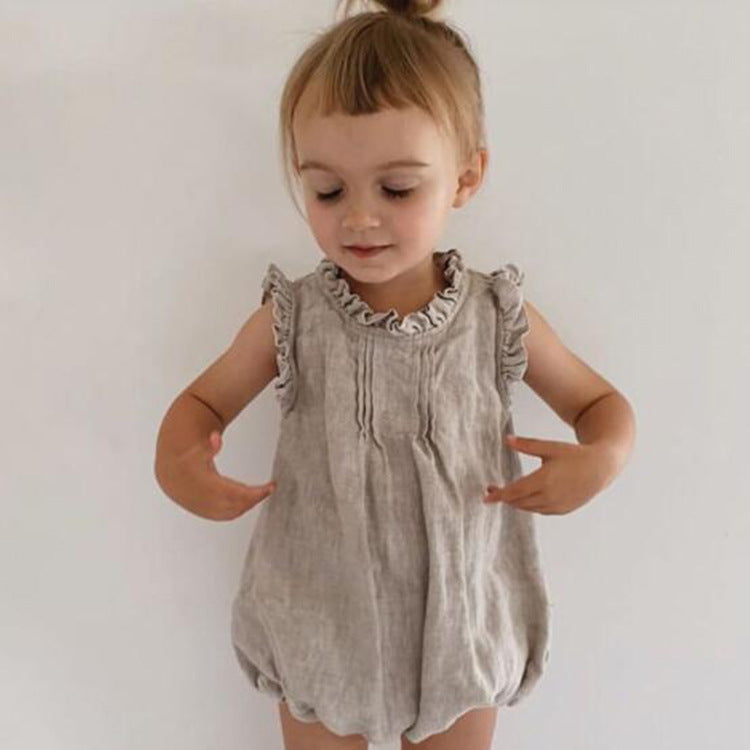 Baby Girl's Summer Linen Breathable Romper