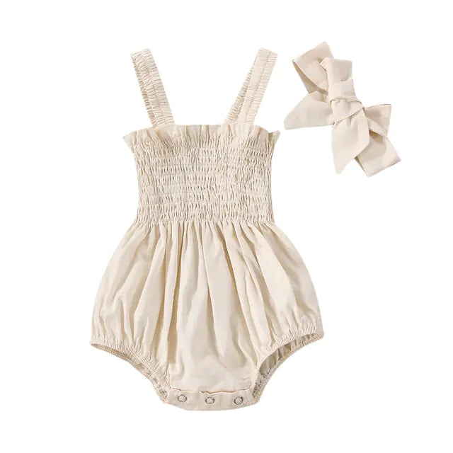 Baby Girl's Sleeveless Summer Jumpsuit & Headband