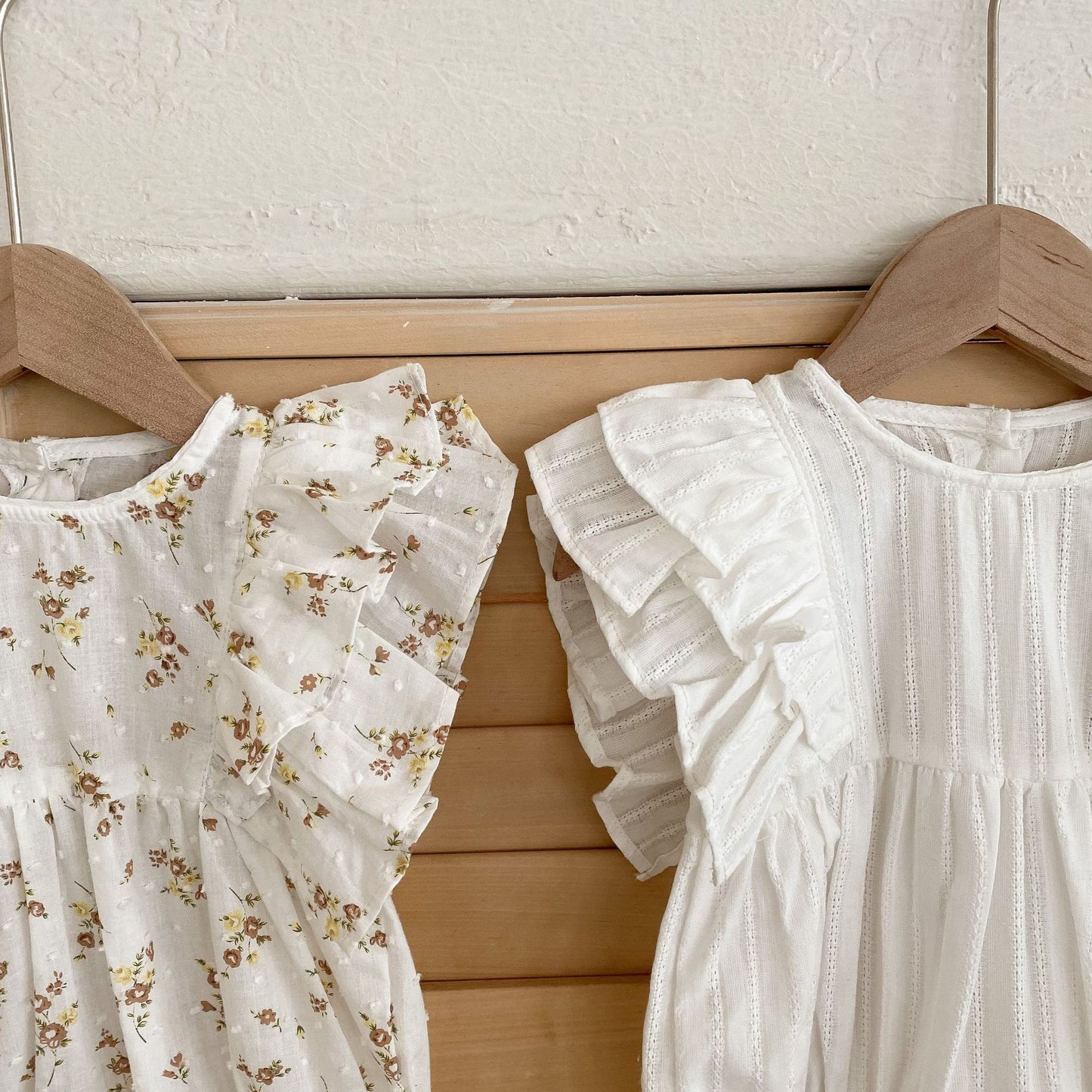 Baby Girl's Short Sleeved Ruffled Summer Cotton Onesie