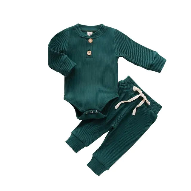 Baby Girl's or Boy's Outfit - Knitted Long Sleeved Romper and Pants Set