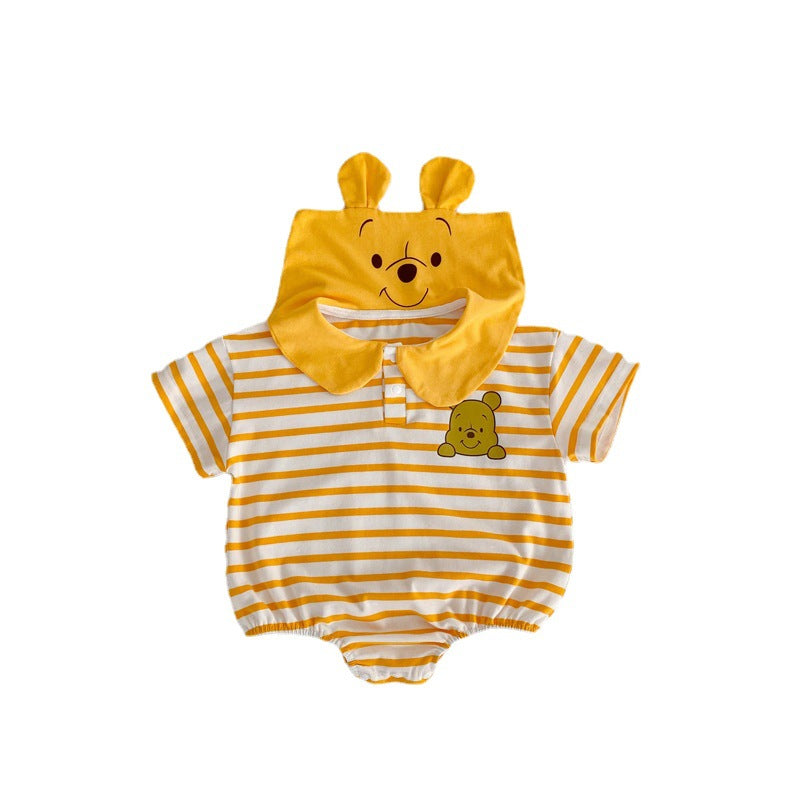 Baby Girl's or Boy's Striped Cartoon Lapel Romper