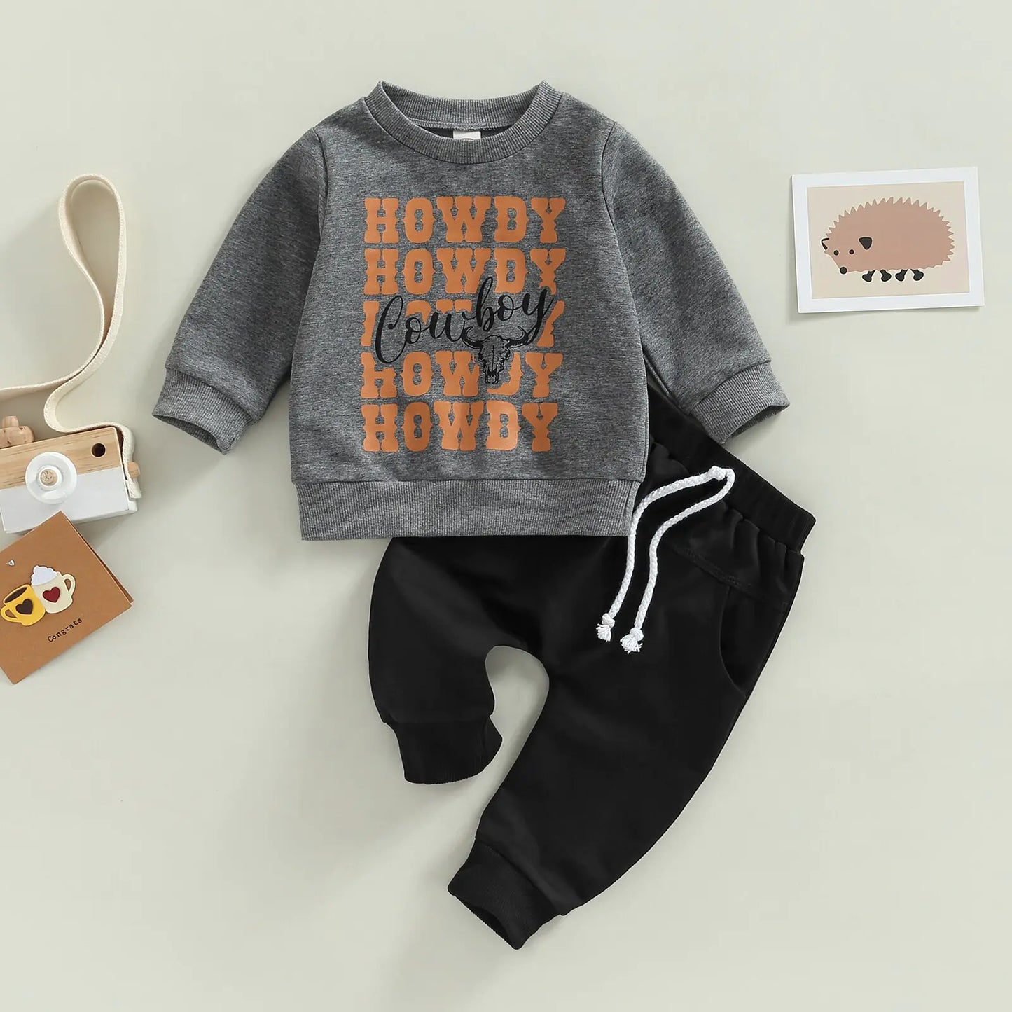 Baby Boy's Outfit Cow Head Design Windcheater and Pants