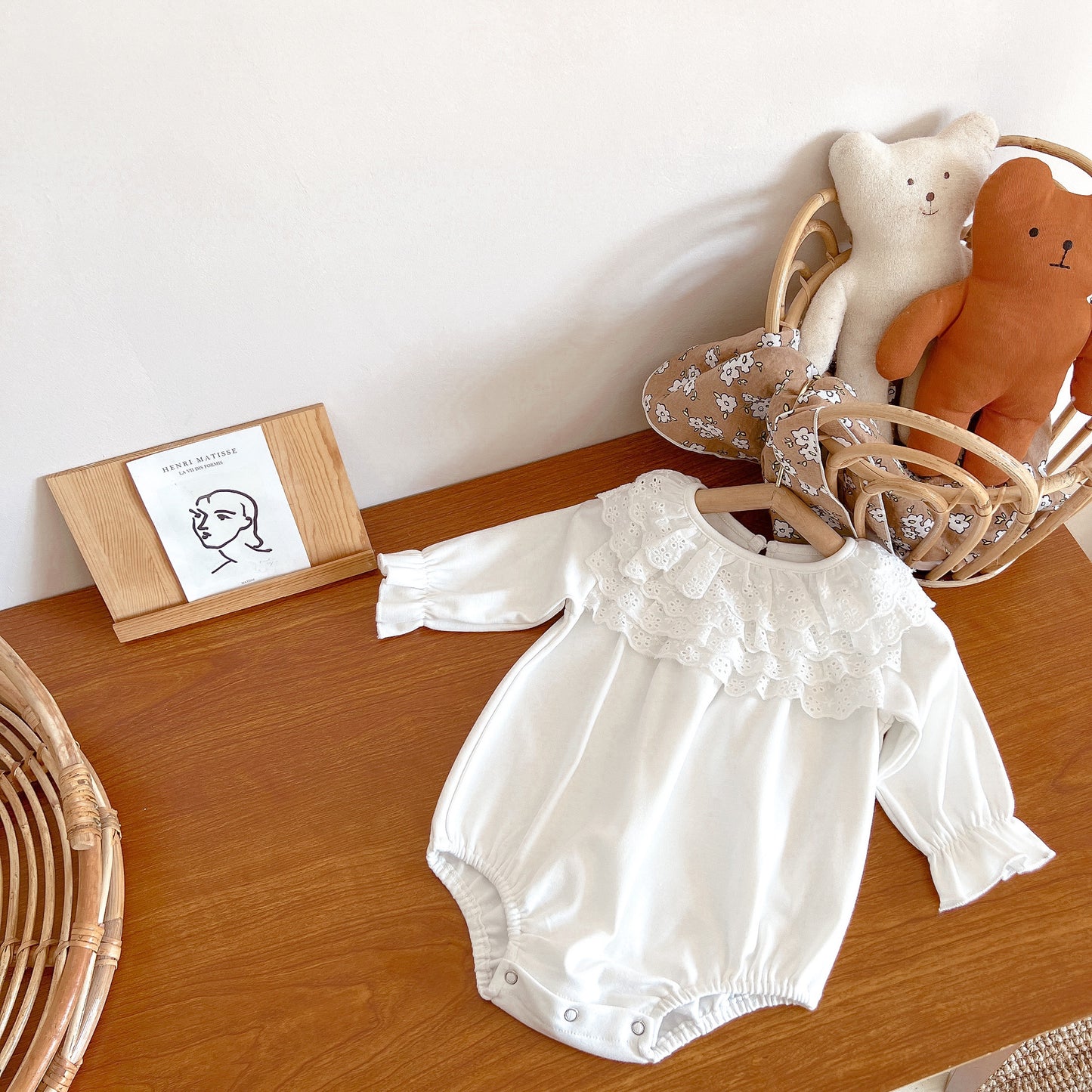 Baby Girl's Doll Collar Long-Sleeve Cotton Jumpsuit