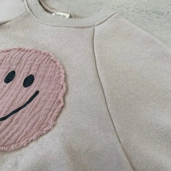 Baby Girl's or Boy's Smiley Face Sweatshirt Style Cotton Romper
