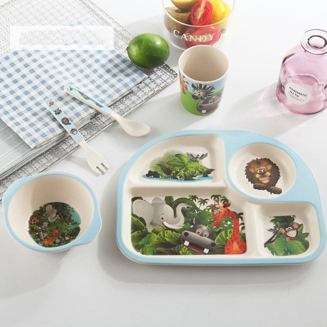 Baby's 5 Piece Bamboo Feeding Set Cartoon Design