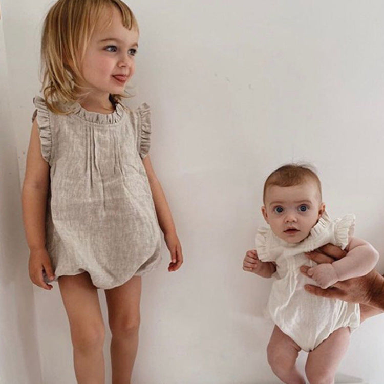 Baby Girl's Summer Linen Breathable Romper