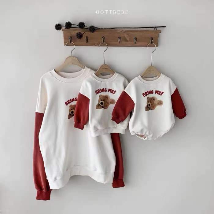 Baby Girl's or Boy's Long-Sleeved Bear Print Romper - 100% Cotton