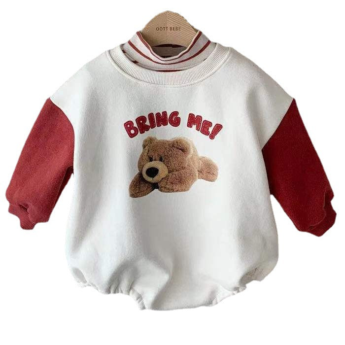 Baby Girl's or Boy's Long-Sleeved Bear Print Romper - 100% Cotton