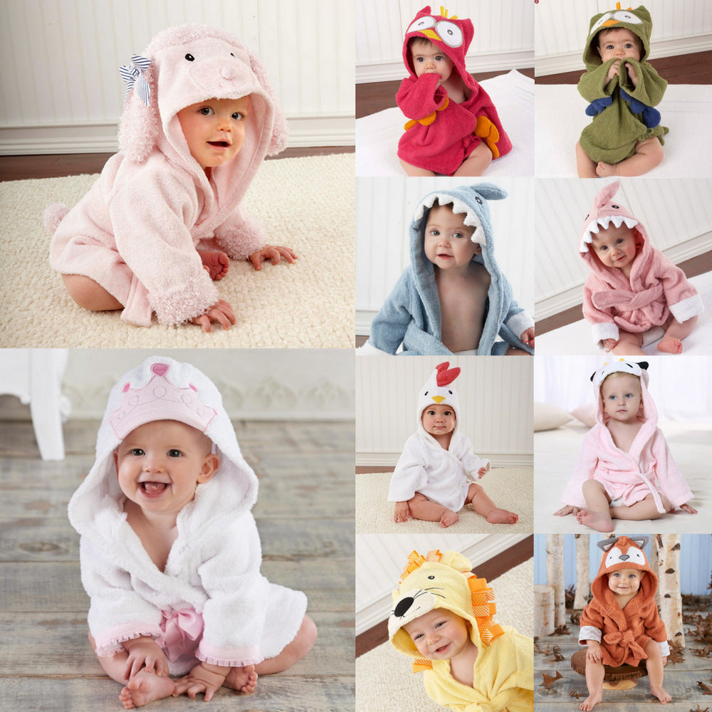 Baby's Bathrobe - Hooded Animal Design - 100% Cotton