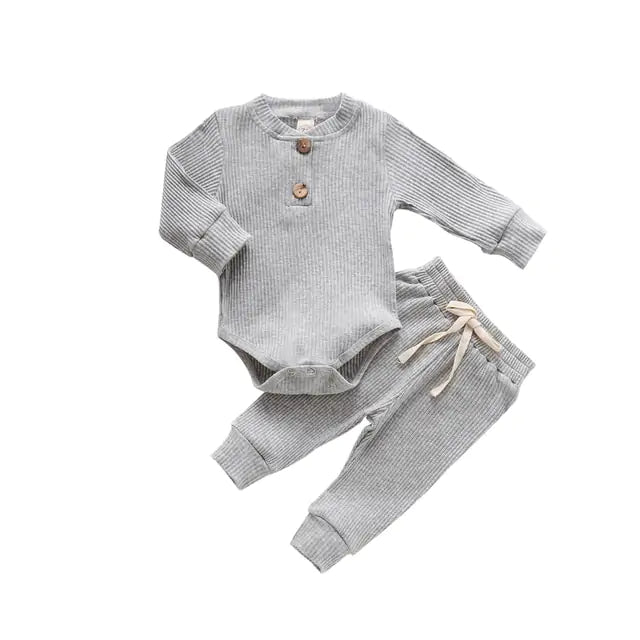 Baby Girl's or Boy's Outfit - Knitted Long Sleeved Romper and Pants Set