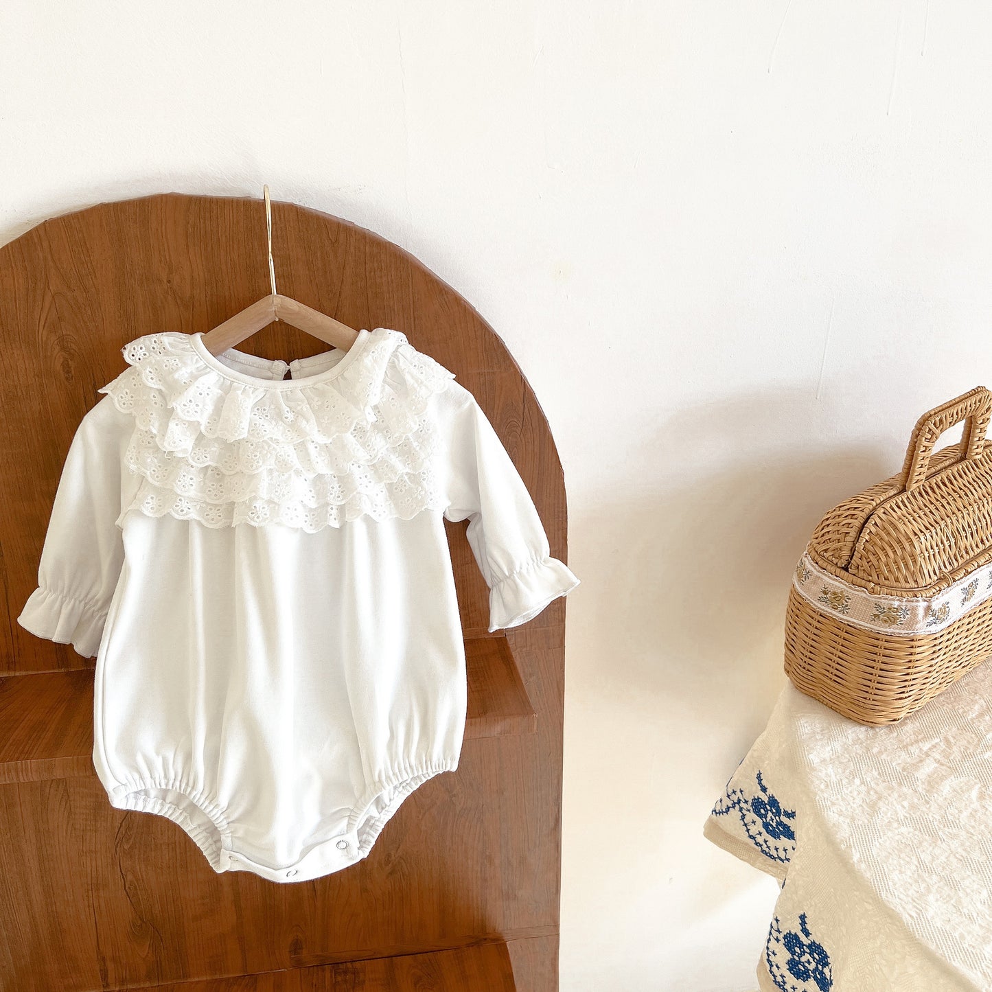 Baby Girl's Doll Collar Long-Sleeve Cotton Jumpsuit