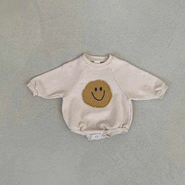 Baby Girl's or Boy's Smiley Face Sweatshirt Style Cotton Romper