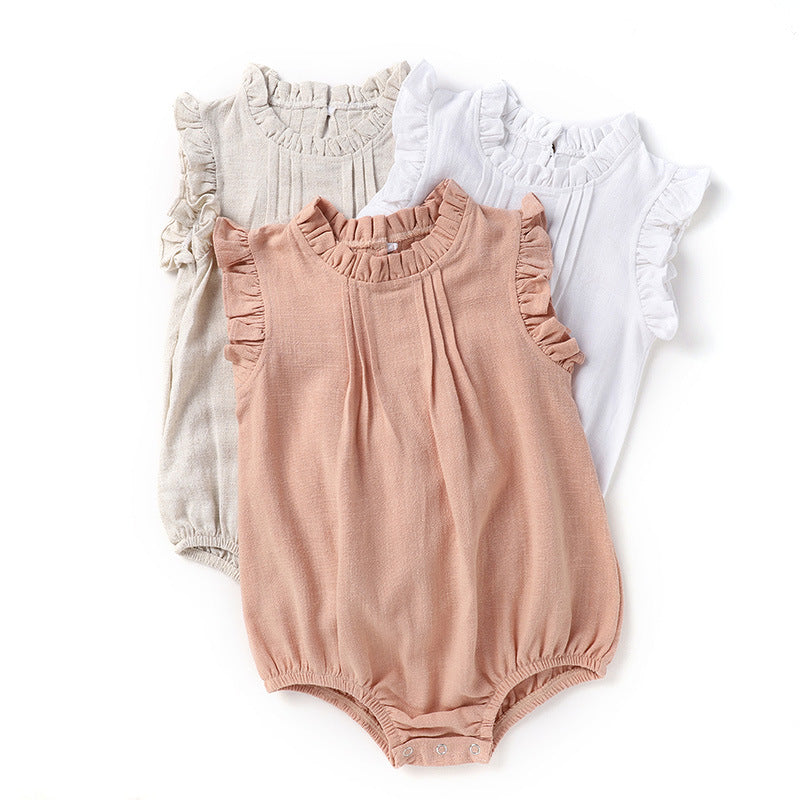 Baby Girl's Summer Linen Breathable Romper