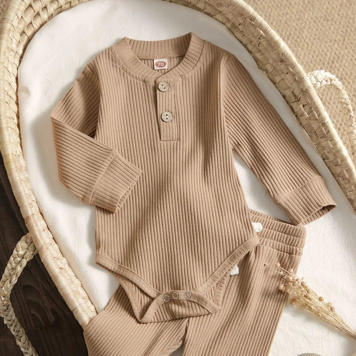 Baby Girl's or Boy's Outfit - Knitted Long Sleeved Romper and Pants Set