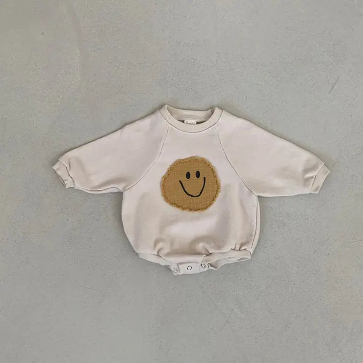 Baby Girl's or Boy's Smiley Face Sweatshirt Style Cotton Romper