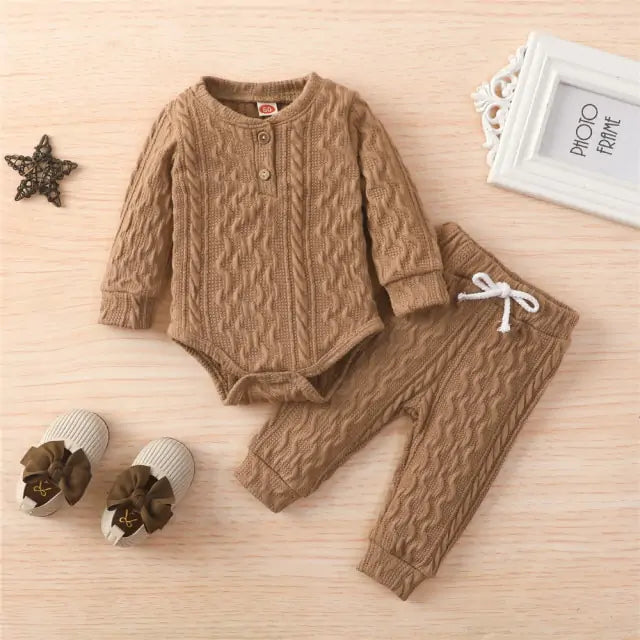 Baby Girl's or Boy's Outfit - Long Sleeved Romper and Pants Set - 100% Cotton