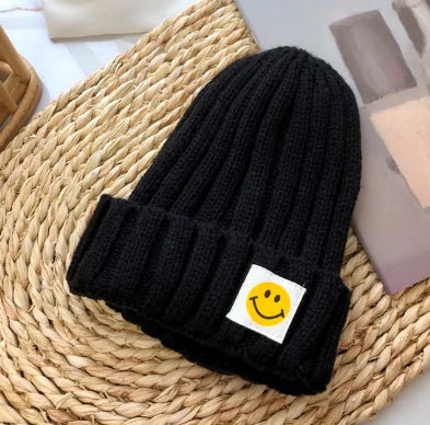 Baby Girl's or Boy's Ribbed Knit Smiley Face Beanie