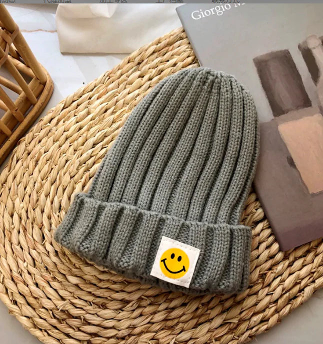 Baby Girl's or Boy's Ribbed Knit Smiley Face Beanie