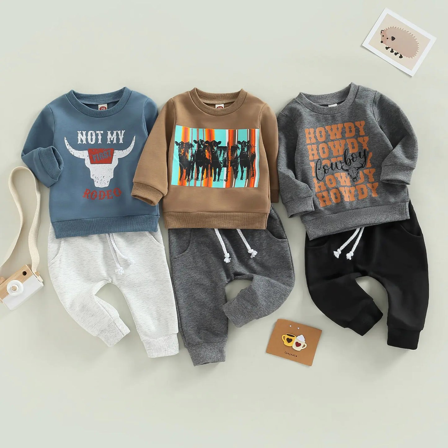 Baby Boy's Outfit Cow Head Design Windcheater and Pants