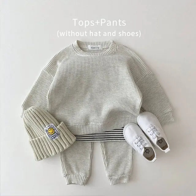 Baby Girl's or Boy's Outfit - Cotton Knitted Top and Pants Set