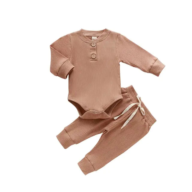 Baby Girl's or Boy's Outfit - Knitted Long Sleeved Romper and Pants Set