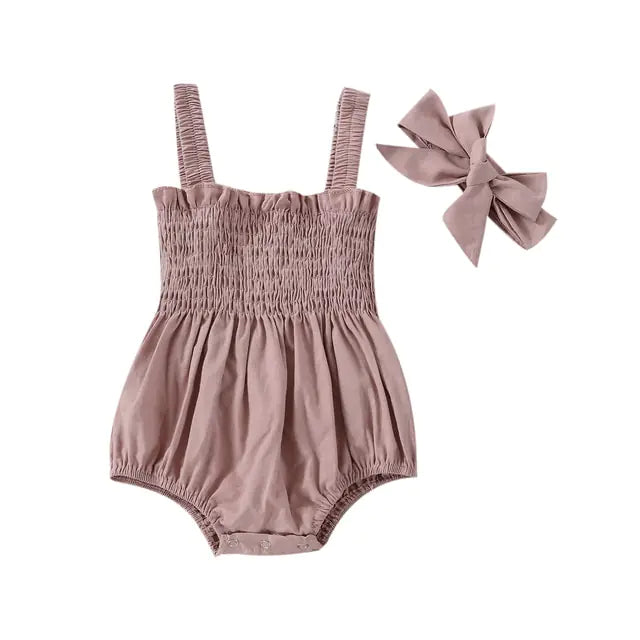 Baby Girl's Sleeveless Summer Jumpsuit & Headband
