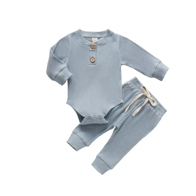 Baby Girl's or Boy's Outfit - Knitted Long Sleeved Romper and Pants Set