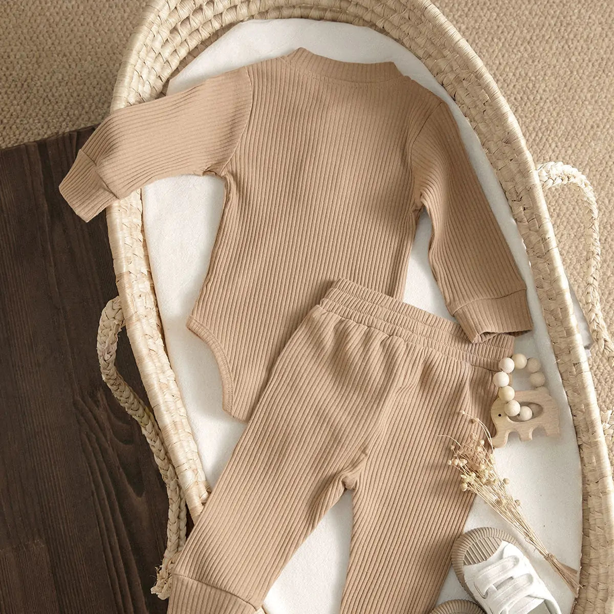 Baby Girl's or Boy's Outfit - Knitted Long Sleeved Romper and Pants Set