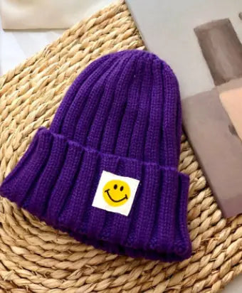 Baby Girl's or Boy's Ribbed Knit Smiley Face Beanie