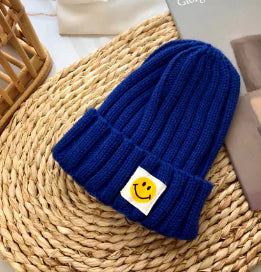 Baby Girl's or Boy's Ribbed Knit Smiley Face Beanie