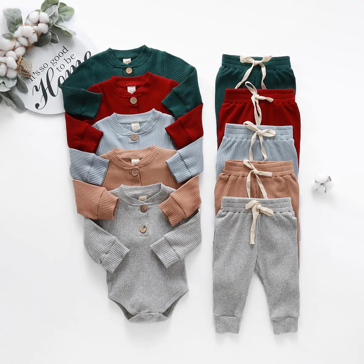 Baby Girl's or Boy's Outfit - Knitted Long Sleeved Romper and Pants Set