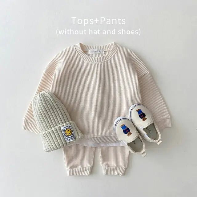Baby Girl's or Boy's Outfit - Cotton Knitted Top and Pants Set