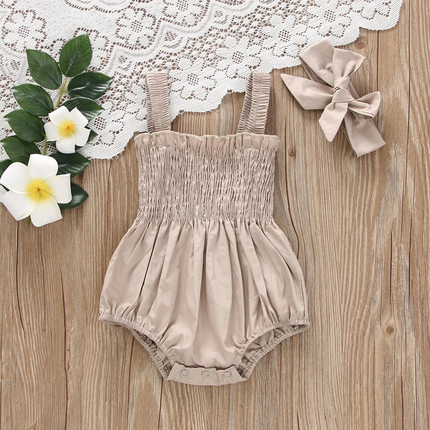 Baby Girl's Sleeveless Summer Jumpsuit & Headband