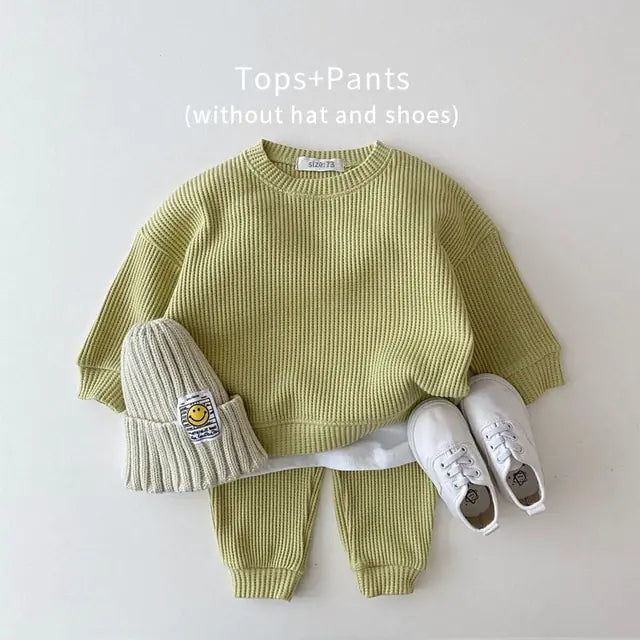 Baby Girl's or Boy's Outfit - Cotton Knitted Top and Pants Set