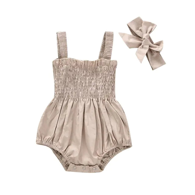 Baby Girl's Sleeveless Summer Jumpsuit & Headband