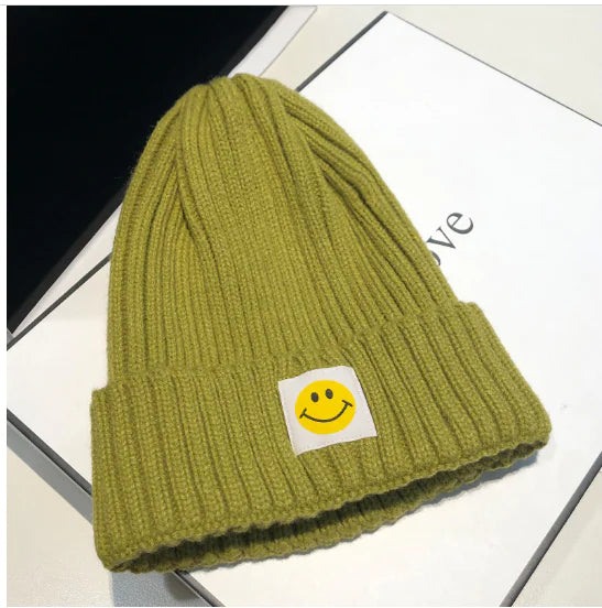 Baby Girl's or Boy's Ribbed Knit Smiley Face Beanie