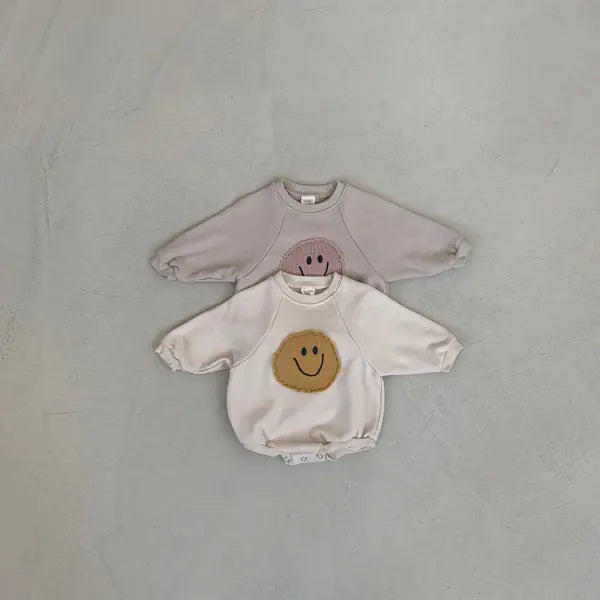 Baby Girl's or Boy's Smiley Face Sweatshirt Style Cotton Romper