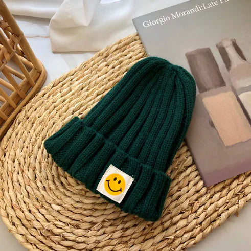 Baby Girl's or Boy's Ribbed Knit Smiley Face Beanie