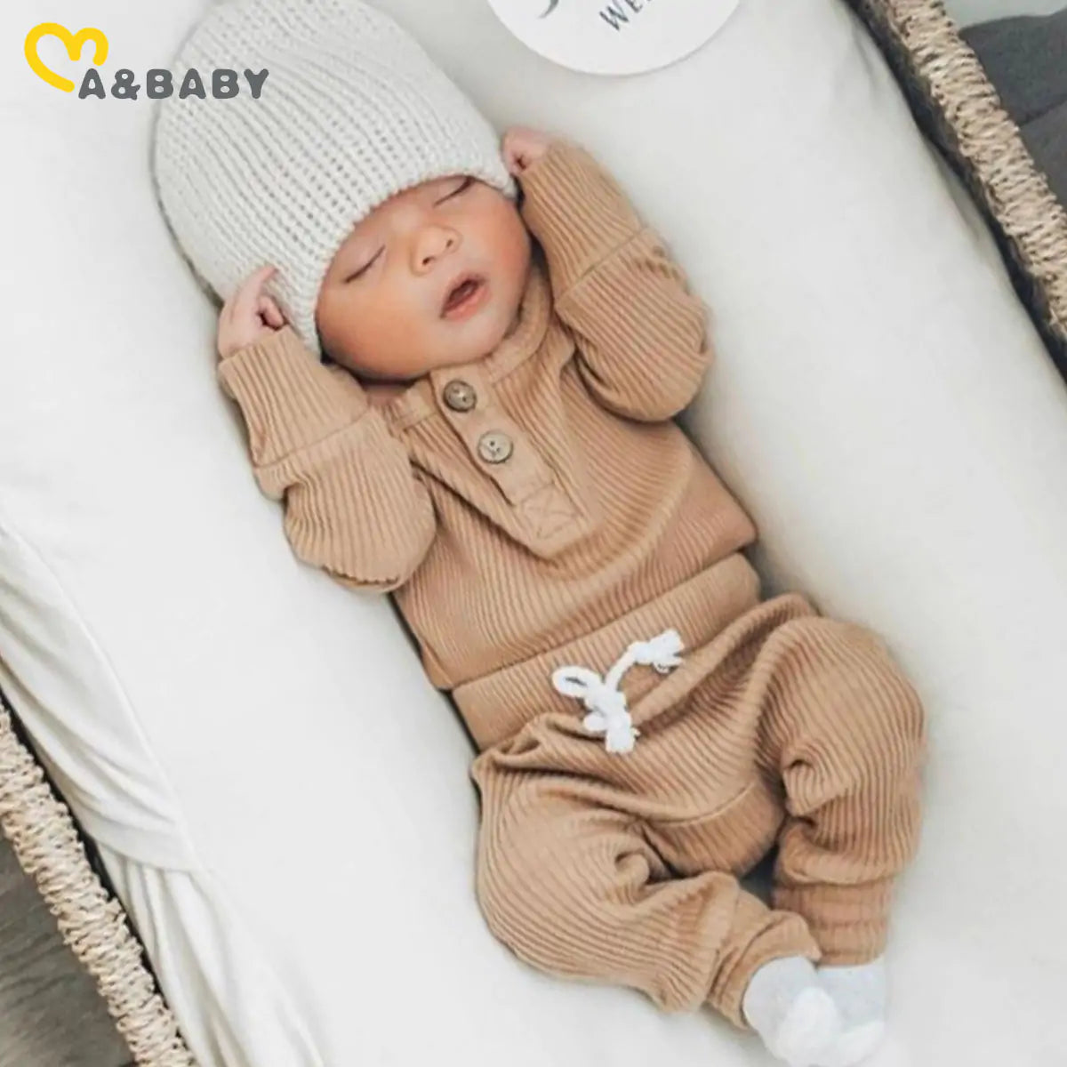 Baby Girl's or Boy's Outfit - Knitted Long Sleeved Romper and Pants Set