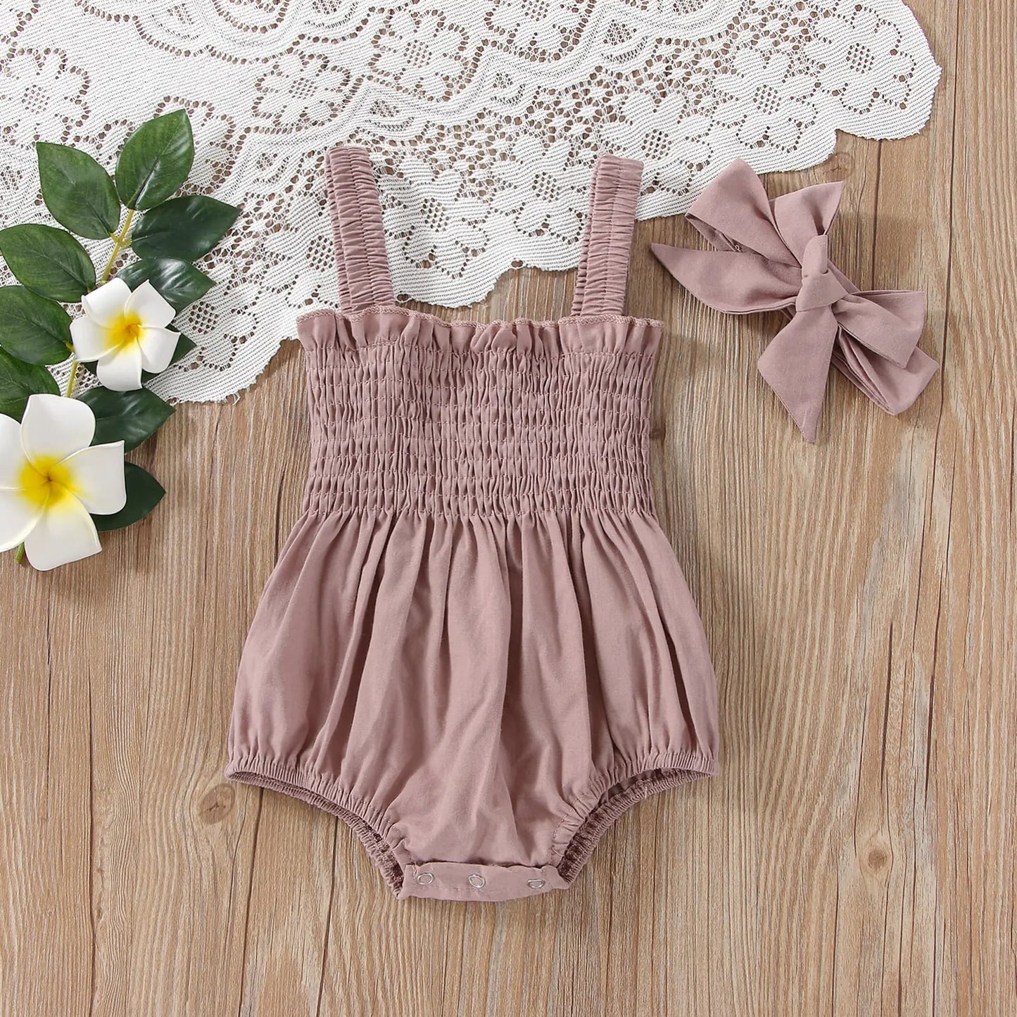 Baby Girl's Sleeveless Summer Jumpsuit & Headband