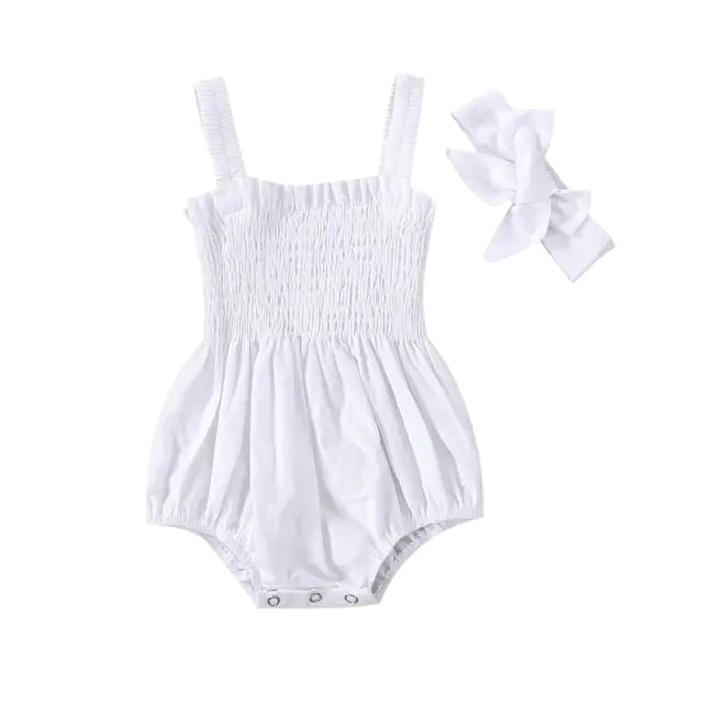 Baby Girl's Sleeveless Summer Jumpsuit & Headband