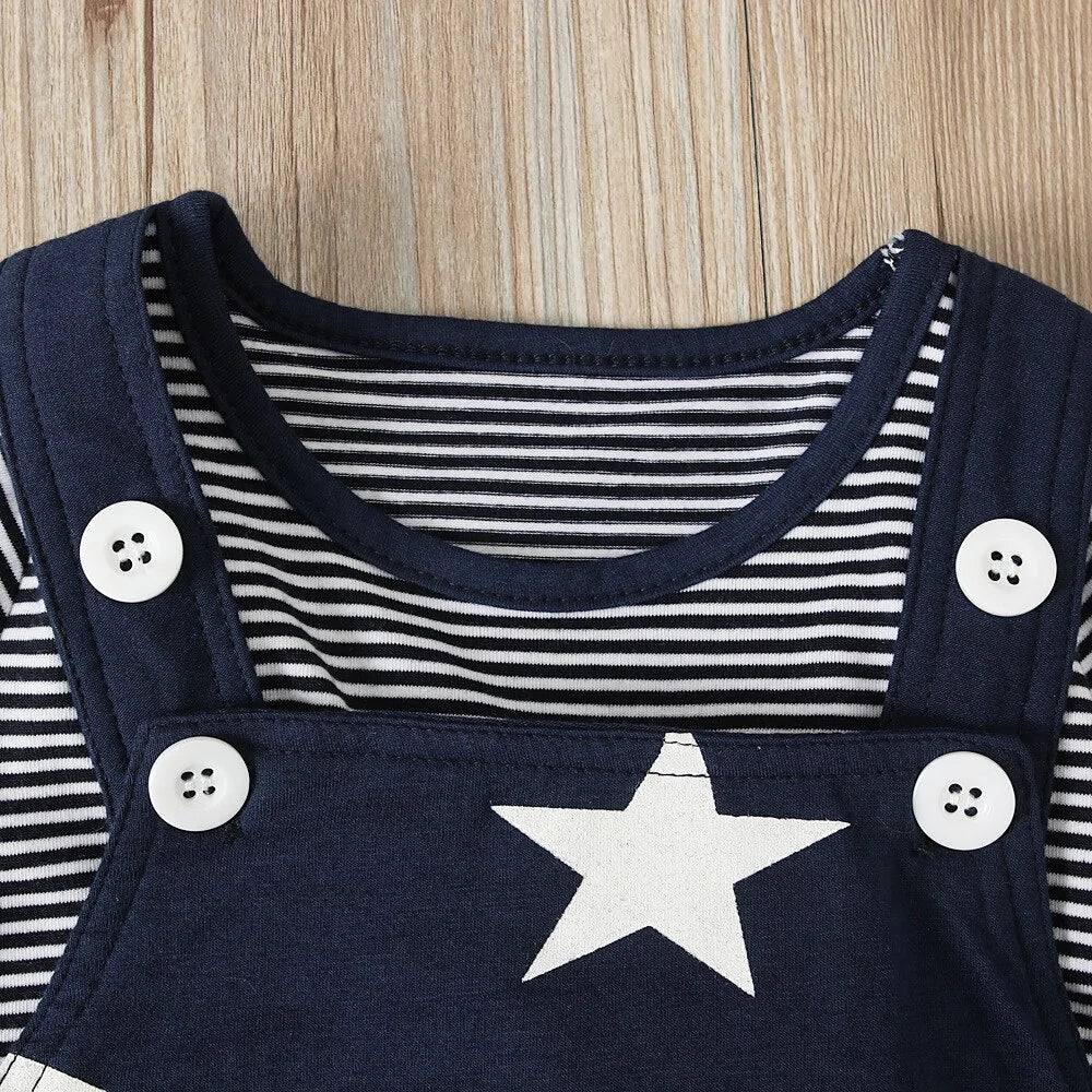Newborn Baby Boys or Girls Long Sleeve Top, Suspender Pants and Hat