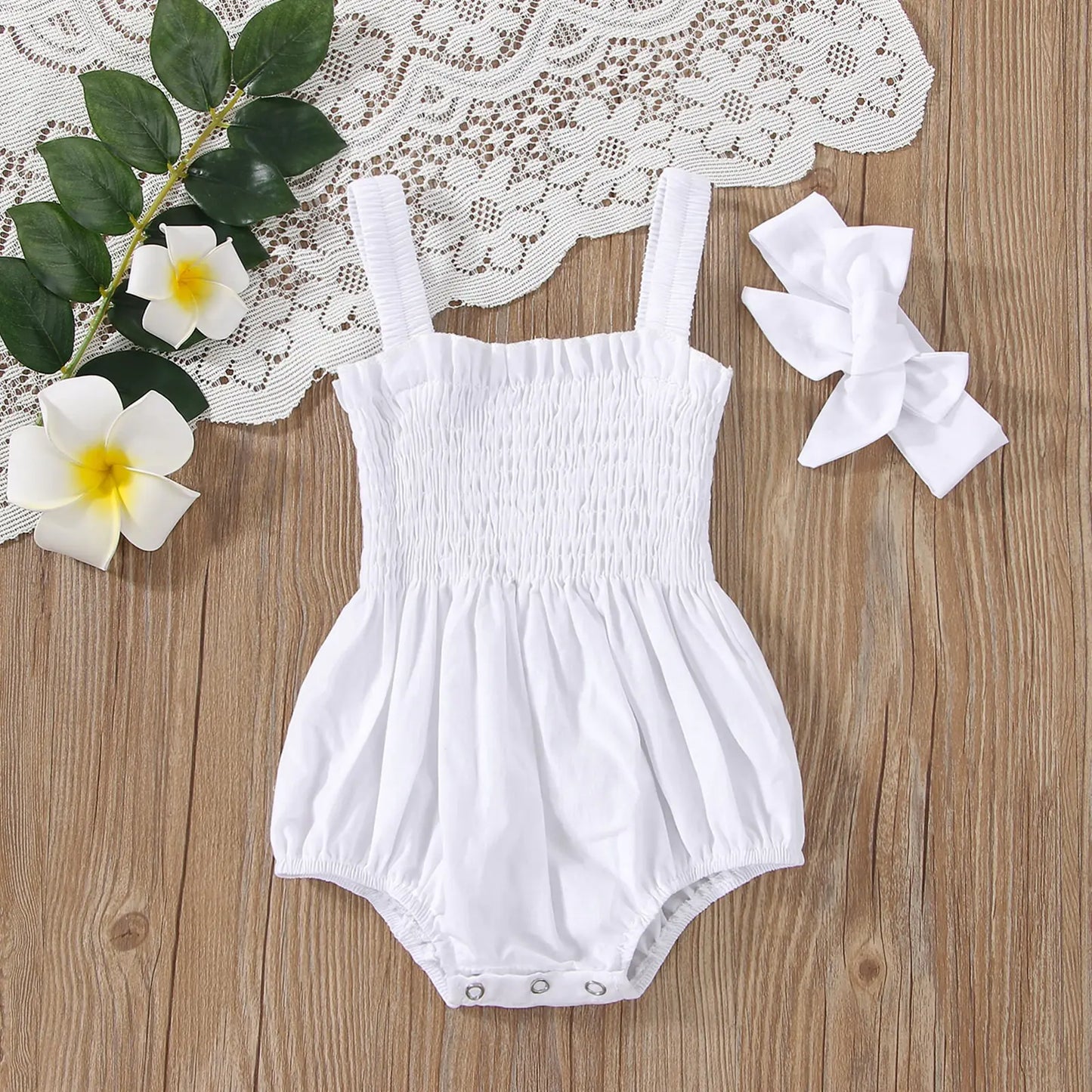 Baby Girl's Sleeveless Summer Jumpsuit & Headband