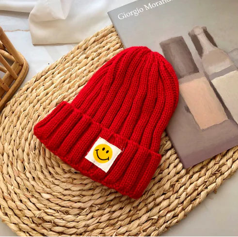 Baby Girl's or Boy's Ribbed Knit Smiley Face Beanie