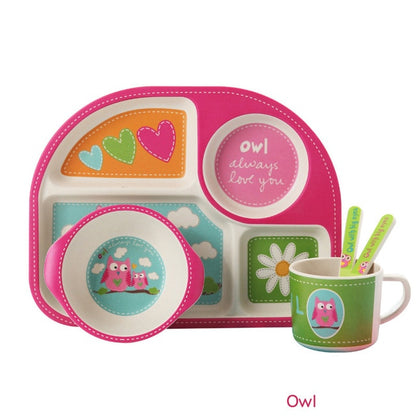 Baby's 5 Piece Bamboo Feeding Set Cartoon Design